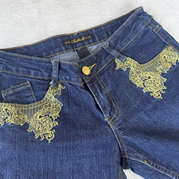 Southpole Jeans‎ Womens 9 Gold Embroidered Pocket Denim Straight Leg Distressed - Picture 5 of 10